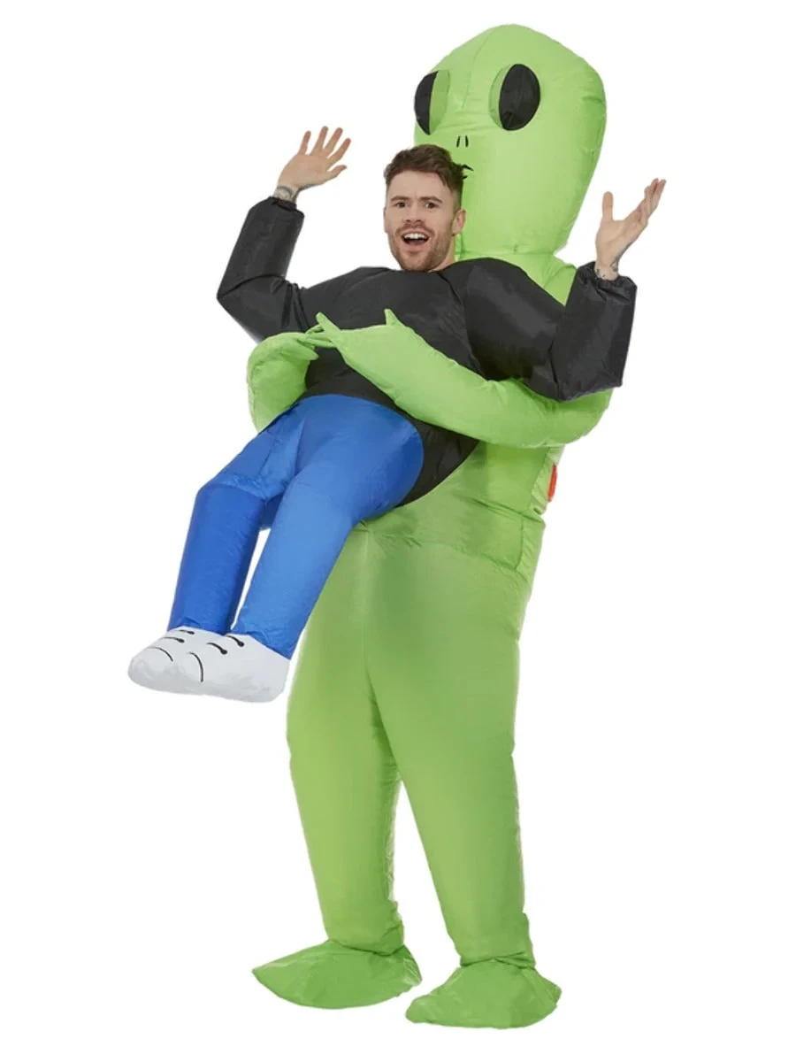 Inflatable Alien Abduction Costume, Green, All In One &amp; Self Inflating Fan - adult one size