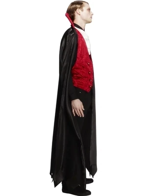 Vampire Costume, Black &amp; Red, with Waistcoat, Cape and Cravat