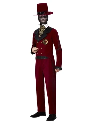 DOTD Sacred Heart Groom Costume, Burgundy, Jacket, Mock Shirt, Trousers, Mask & Hat