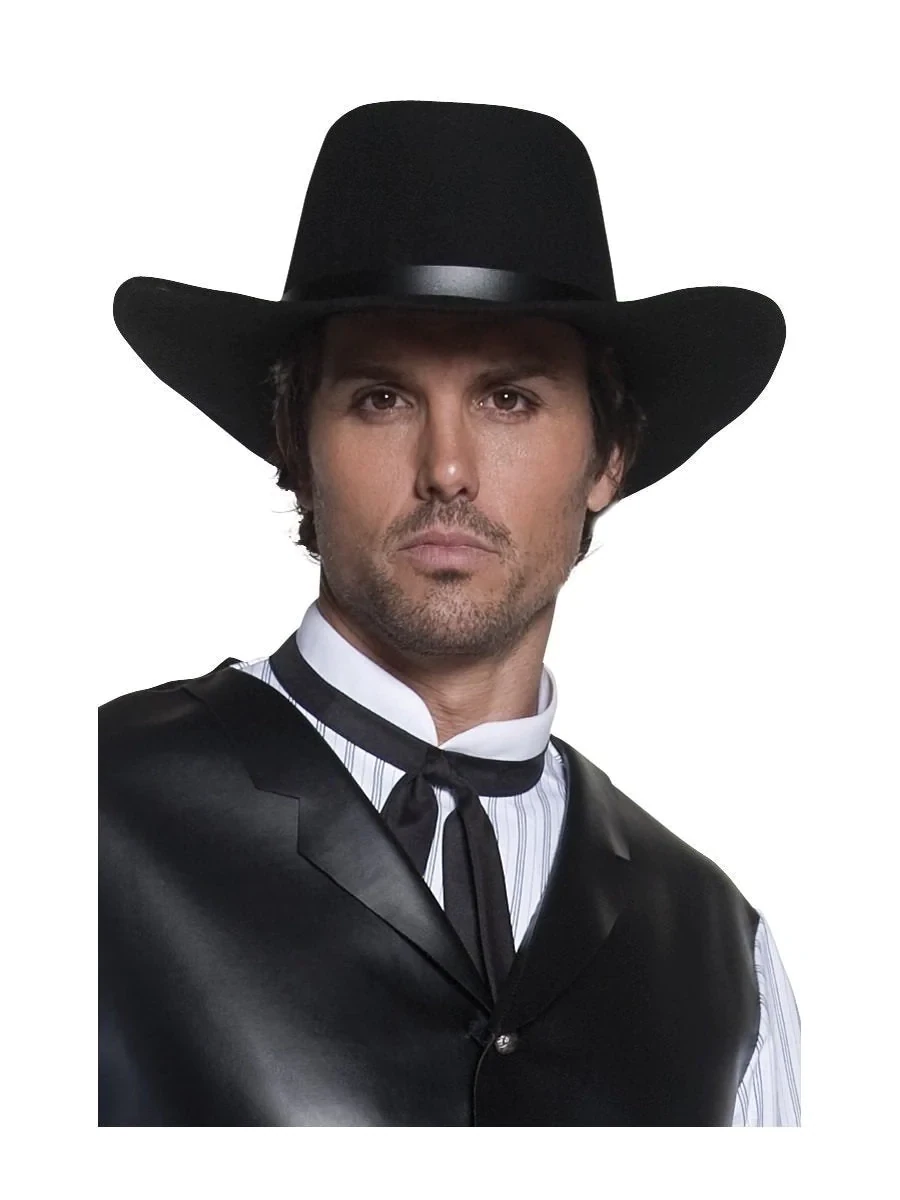 Authentic Western Gunslinger Hat, Black, Wide Brimmed