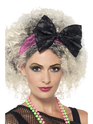 80s Lace Headband, Black &amp; Pink