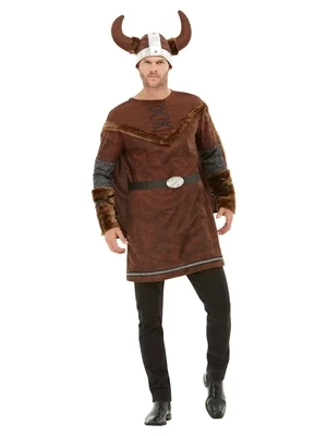 Deluxe Viking Barbarian Costume, Brown, with Tunic, Cape & Helmet