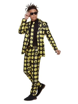 Smiley Stand Out Suit, Yellow &amp; Black, with Jacket, Trousers &amp; Tie.