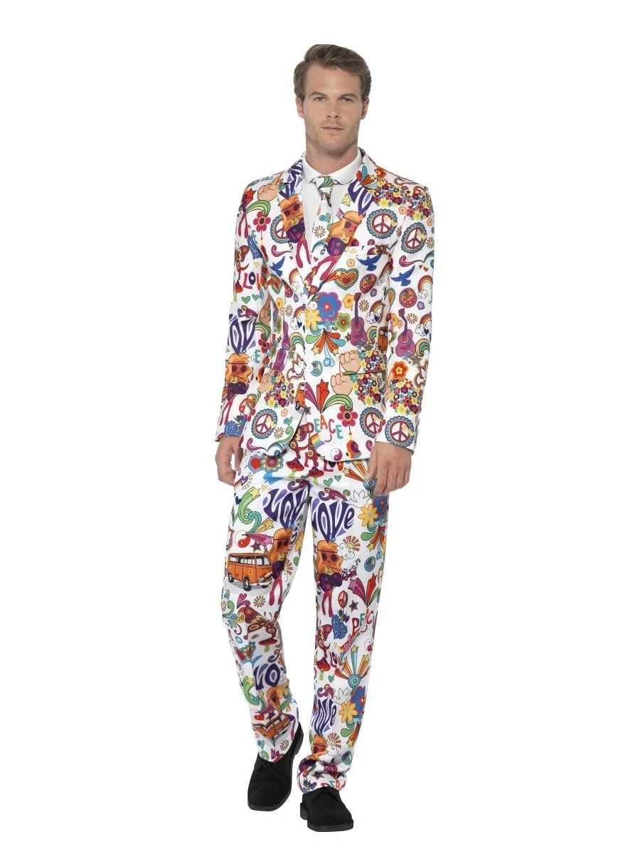 Groovy Suit, Multi-Coloured, with Jacket, Trousers &amp; Tie, Size: Medium