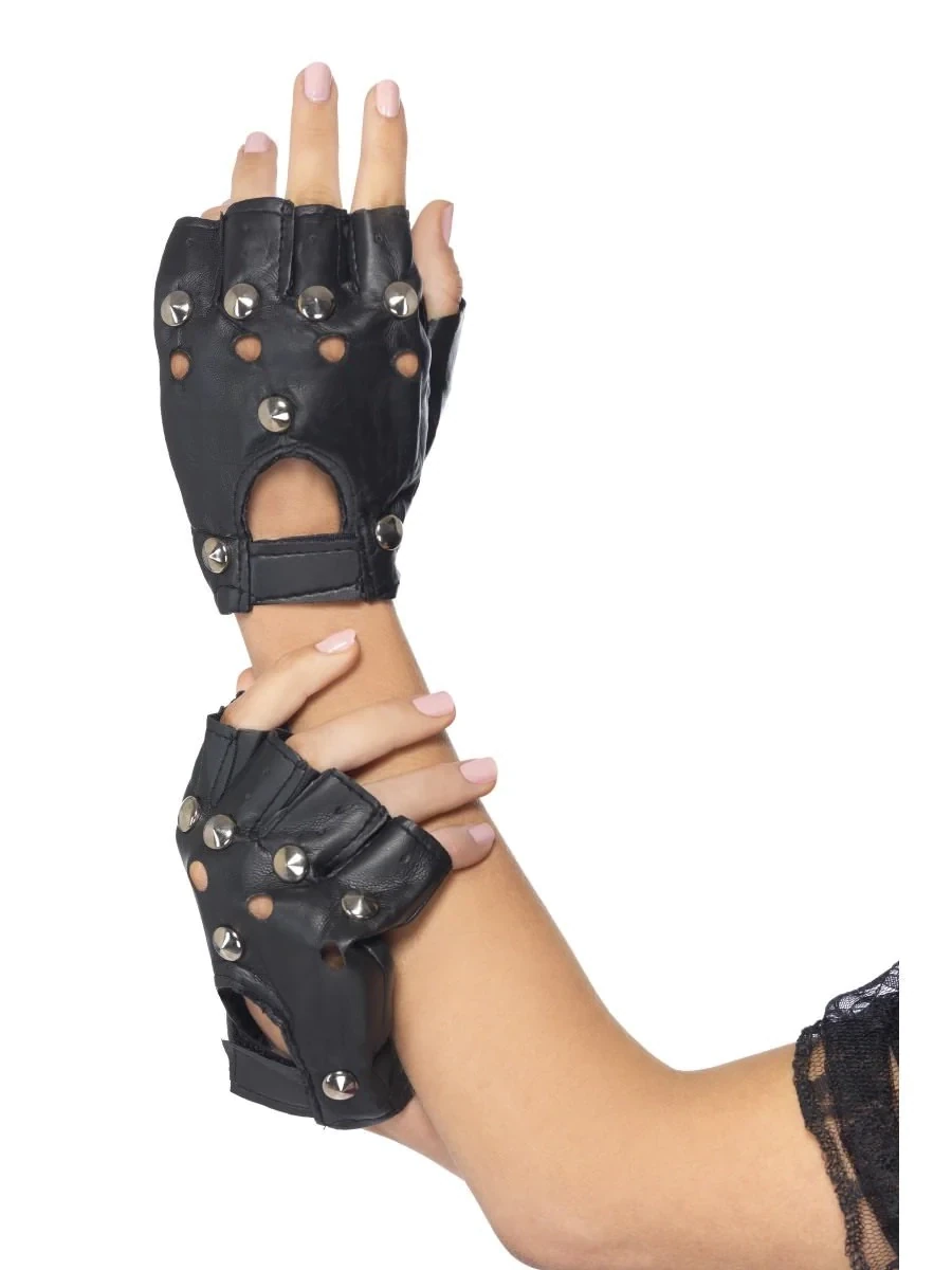 Punk Gloves, Black, with Studs -Rocker