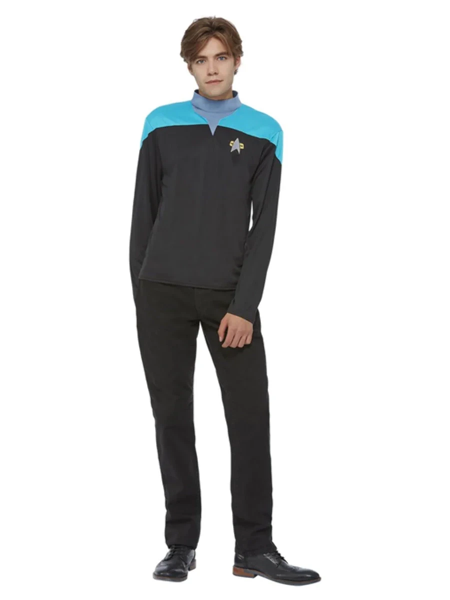 Star Trek Voyager Science Uniform, Top with Embroidered Delta Badge & Rank Insignias- Top ONLY