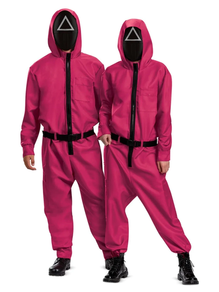 Squid Game Triangle Guard Costume, Jumpsuit, Belt & Mask - Medium
