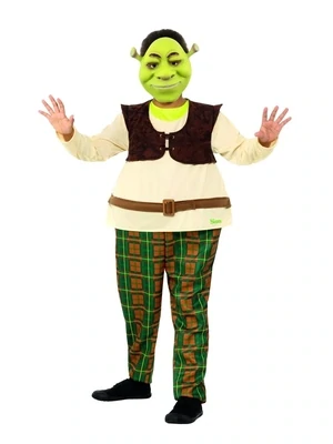 Shrek  Deluxe Costume, Green, with Hooped All In One &amp; EVA Mask - Childrens - Small - 4 to 6 years