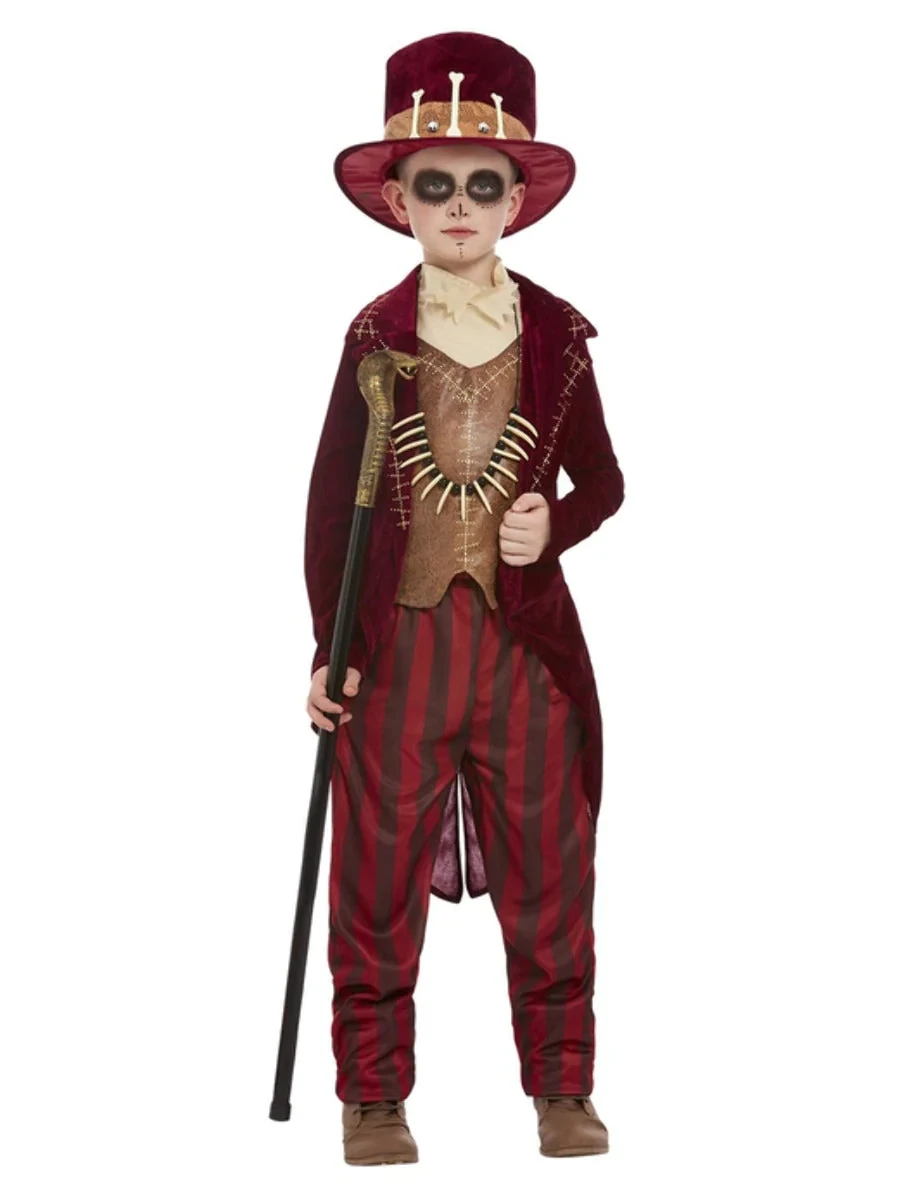 Voodoo Witch Doctor Costume, Burgundy, Jacket, Mock Top, Trousers, Hat & Necklace