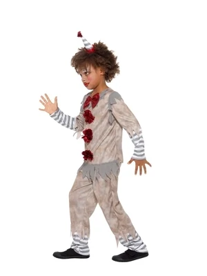 Vintage Clown Boy Costume, Grey &amp; Red, with Top, Trousers &amp; Headband