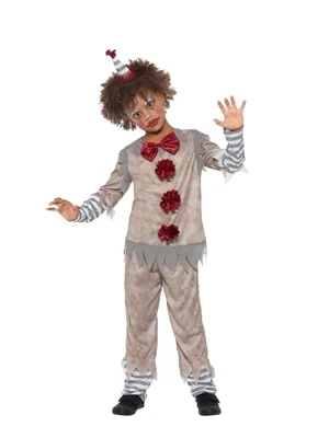 Vintage Clown Boy Costume, Grey & Red, with Top, Trousers & Headband