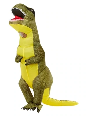 T-Rex Costume, Green, All In One with Self Inflating Fan - T rex Dinosaur