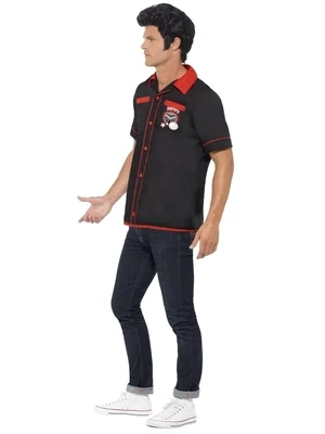 50s Bowling Shirt, Black, with Strike It Lucky Motifs