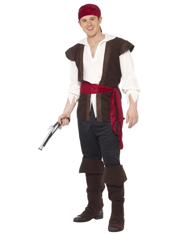 Pirate Costume, Brown, Headscarf, Top, Trousers, Belt &amp; Bootcovers