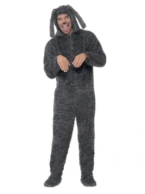 Fluffy Dog Costume, Grey, with Hooded All in One - Medium