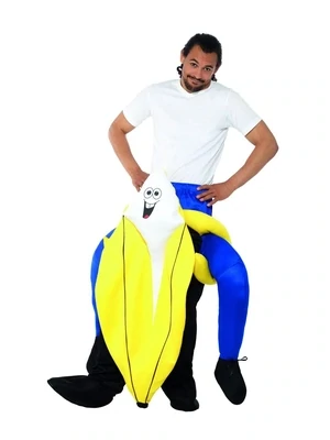 Piggyback Banana Costume, Yellow, One Piece Suit with Mock Legs - One Size - Ride on
