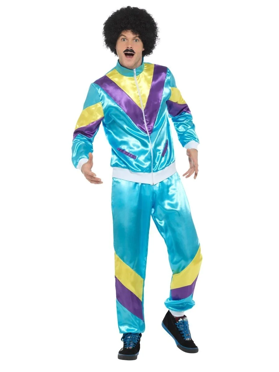 80s Height of Fashion Shell Suit Costume, Blue, with Jacket &amp; Trousers