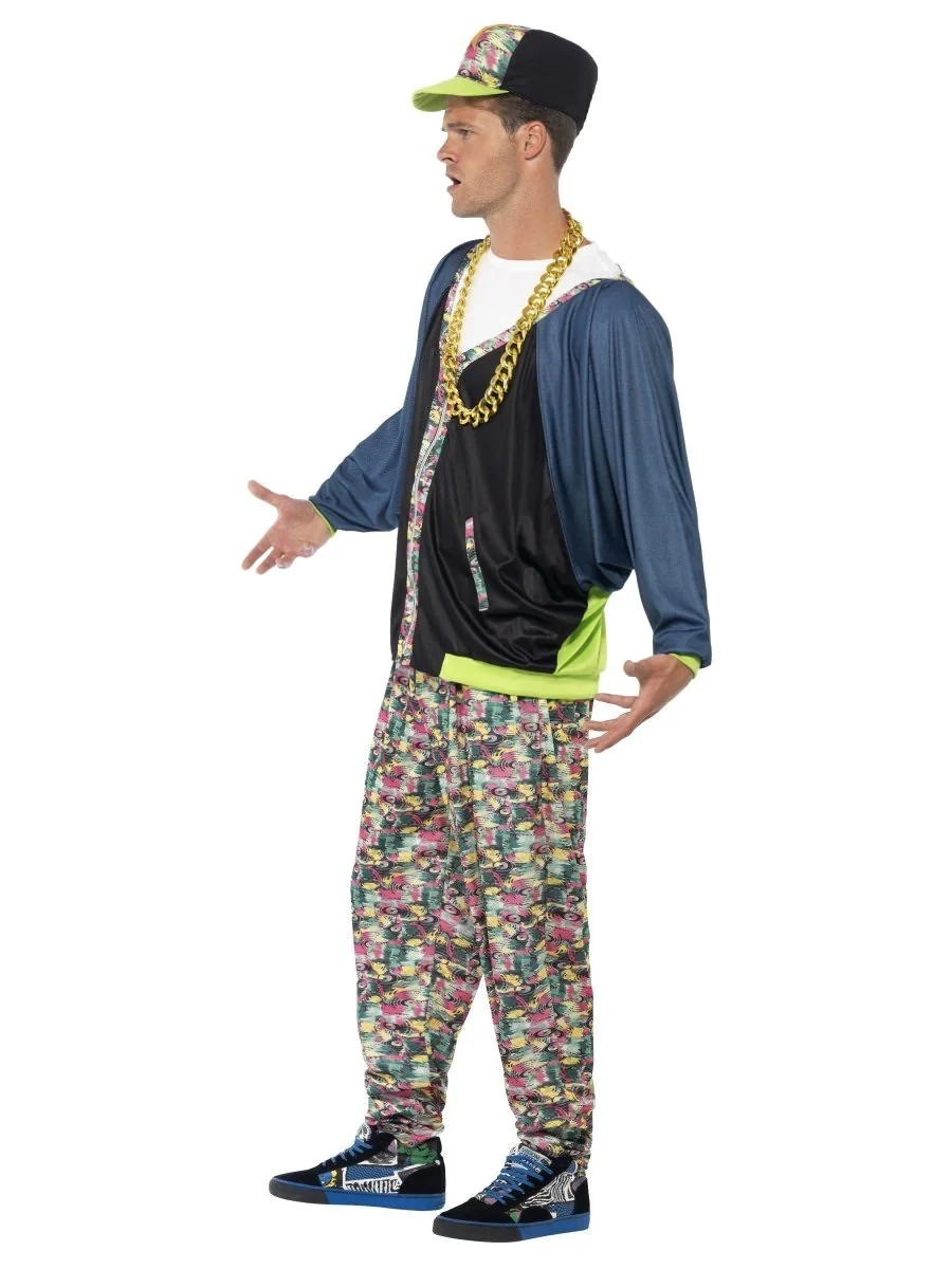 80s Hip Hop Costume, Patterned, with Jacket, Trousers & Hat - One Size