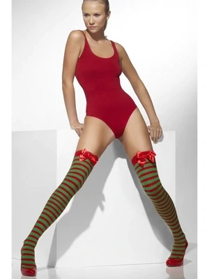 Red &amp; Green, Striped with Bows -Hold ups