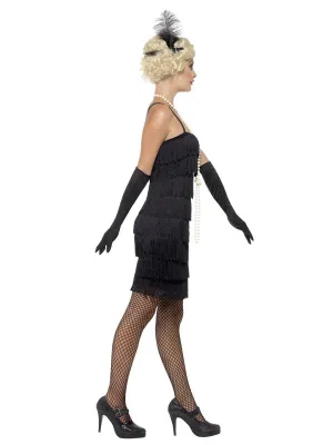 Flapper Costume, Black, with Short Dress, Headband &amp; Gloves