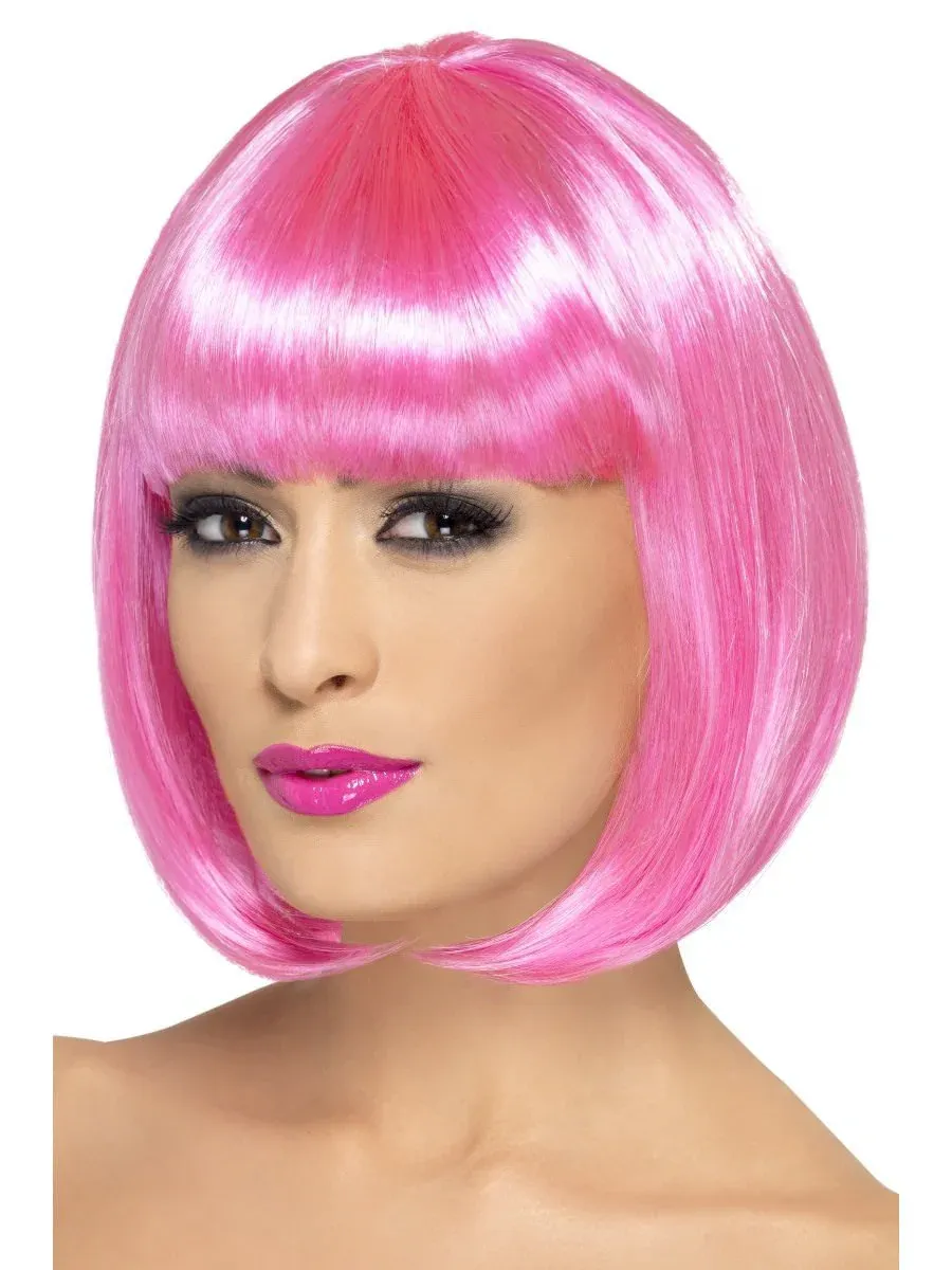 Babe Wig, Pink, Short Bob with Fringe