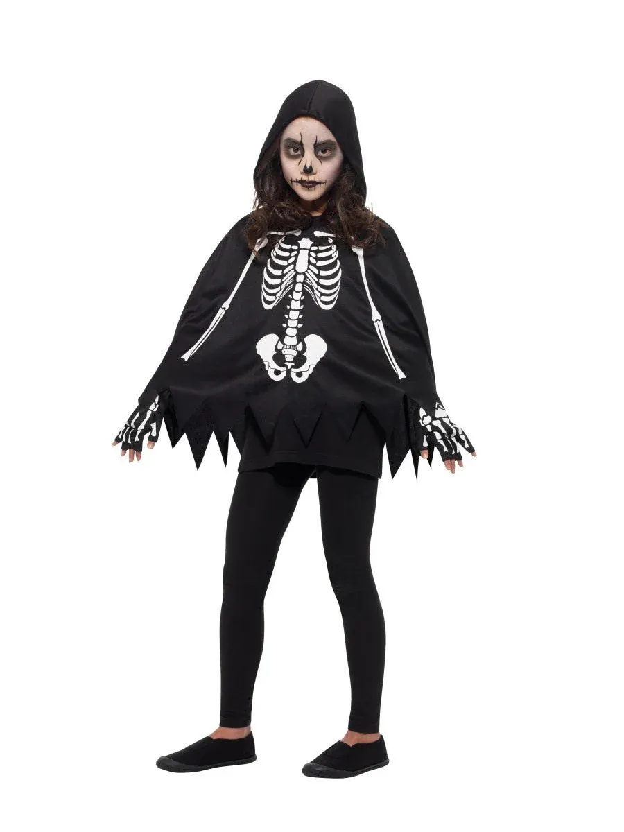 Skeleton Kit, Black & White, with Poncho & Gloves - One Size Skeleton Kit, Black & White, with Poncho & Gloves - One Size