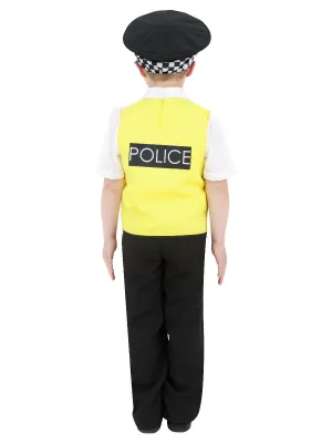 Police Costume, Black, with Top, Trousers, Hat &amp; Radio Set