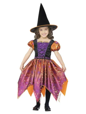 Moon &amp; Stars Witch Costume, Dress &amp; Hat, Orange