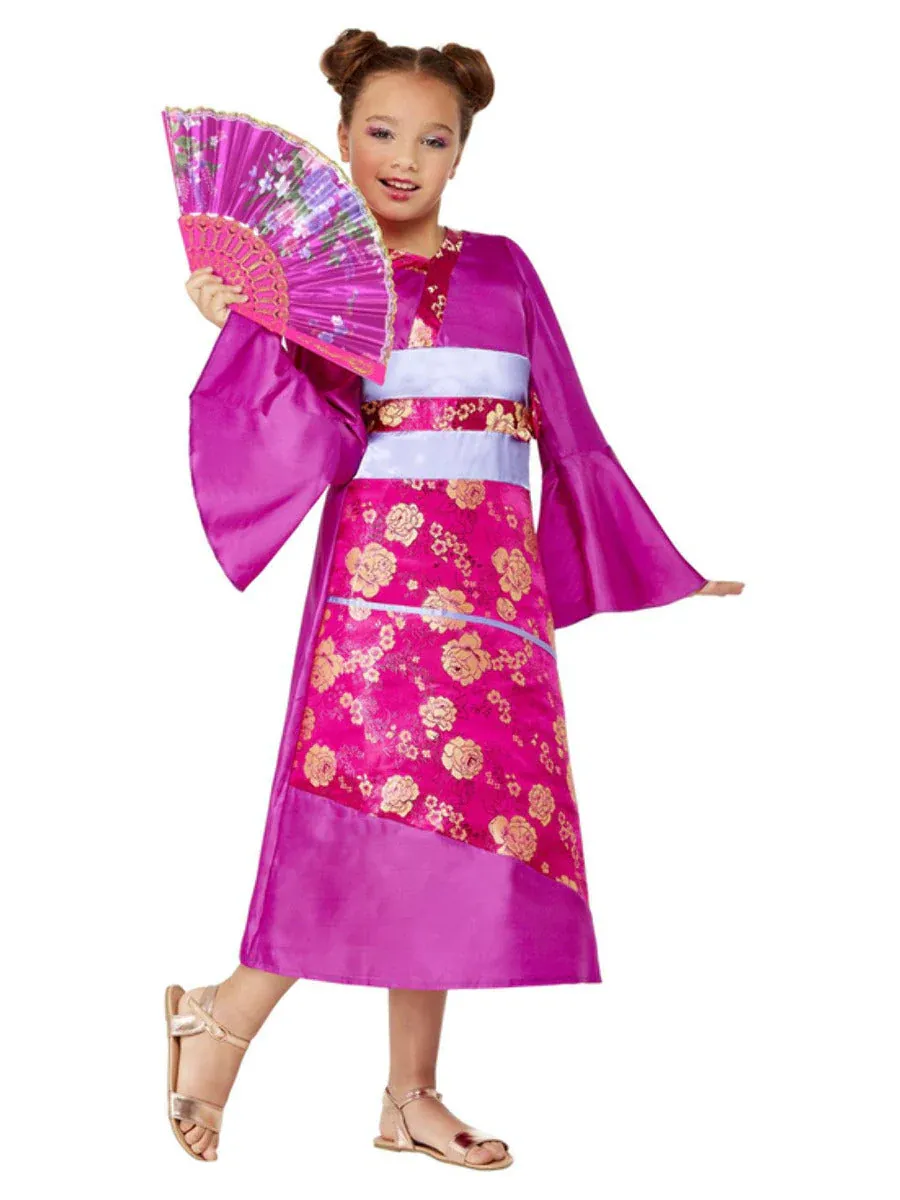 Geisha Costume, Purple, Dress &amp; Fan - ( Large )
