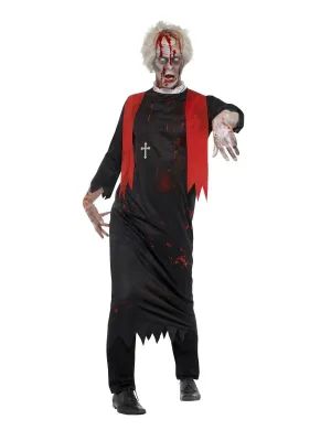 Zombie High Priest Costume, Black, with Tunic &amp; Cross Necklace ( M/L )
