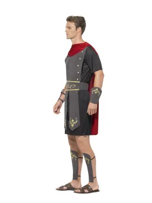 Roman Gladiator Costume, Black, with Tunic, Attached Cape, Arm Cuffs &amp; Leg Cuffs