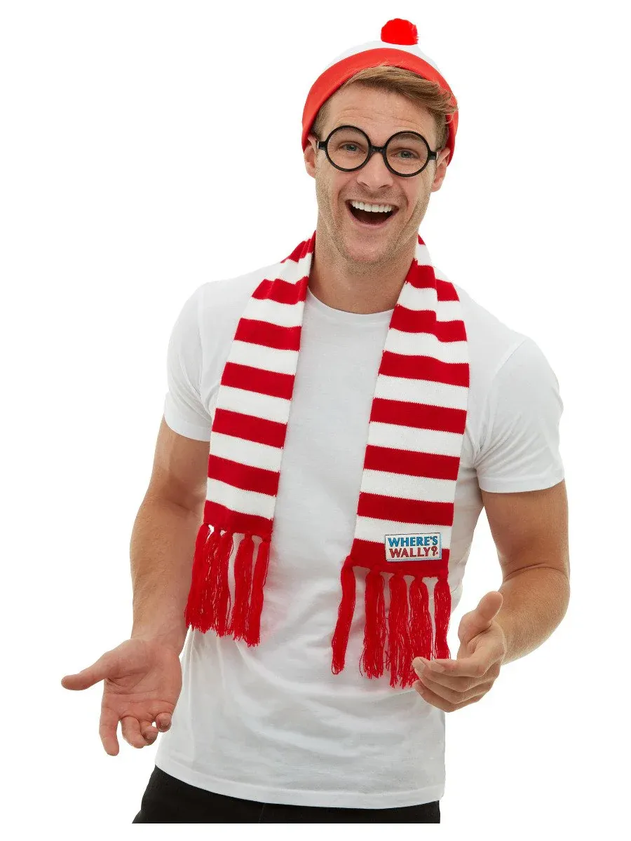Where&#39;s Wally? Kit, Red &amp; White, with Hat, Knitted Scarf &amp; Glasses - Adult or Child