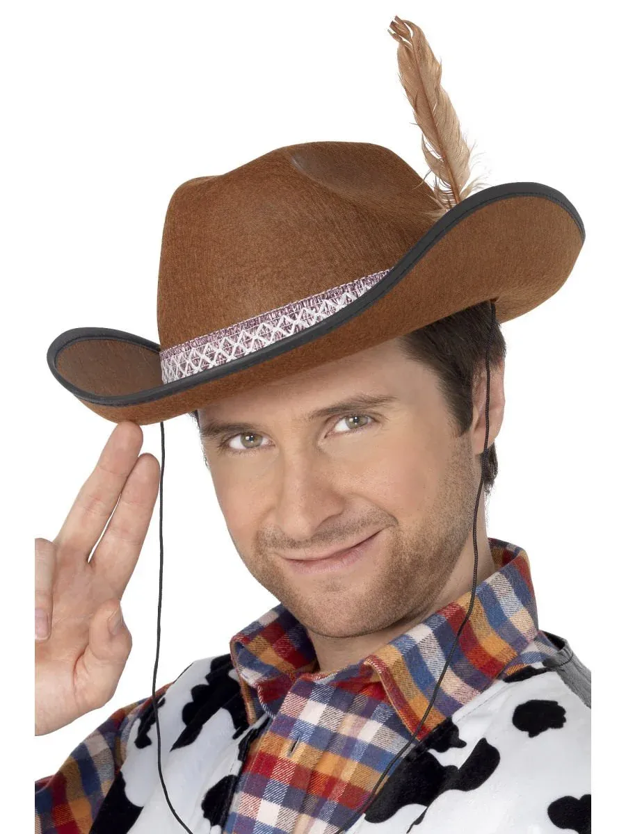 Dallas Hat, Brown, cowboy ,Felt with Feather