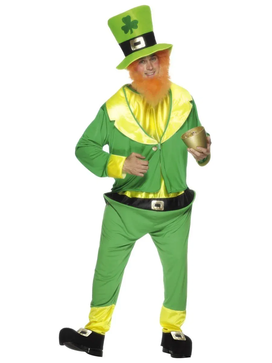 Leprechaun Costume, Green, with Jumpsuit, Jacket, Hat and Ginger Beard