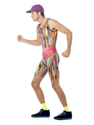 Aerobics Instructor Costume, Multi-Coloured, with Bodysuit, Hat &amp; Bum Bag - 80s, 90s