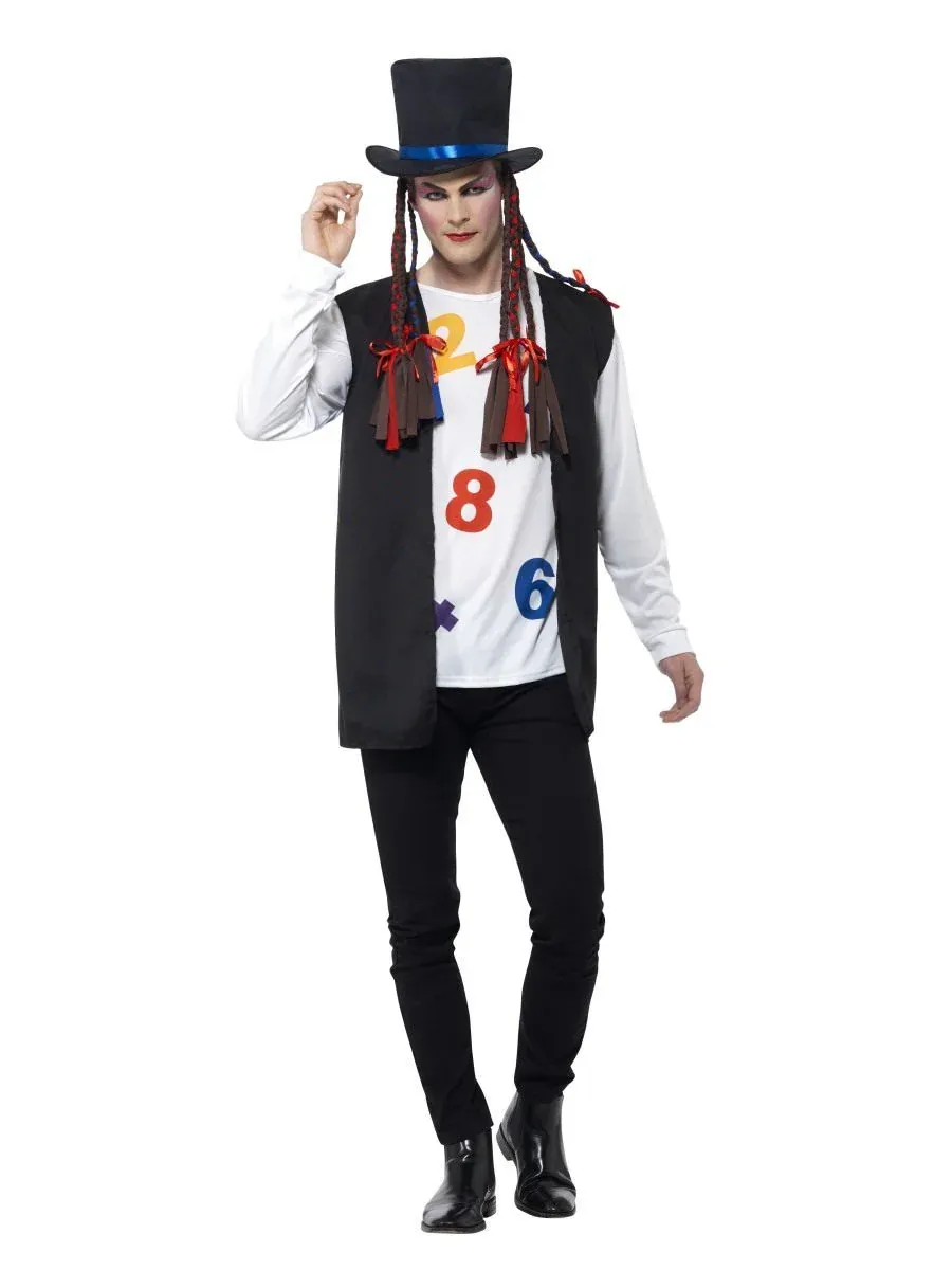80s Pop Star Costume, Multi-Coloured, with Top, Waistcoat, Hat &amp; Braids-80s ,90s