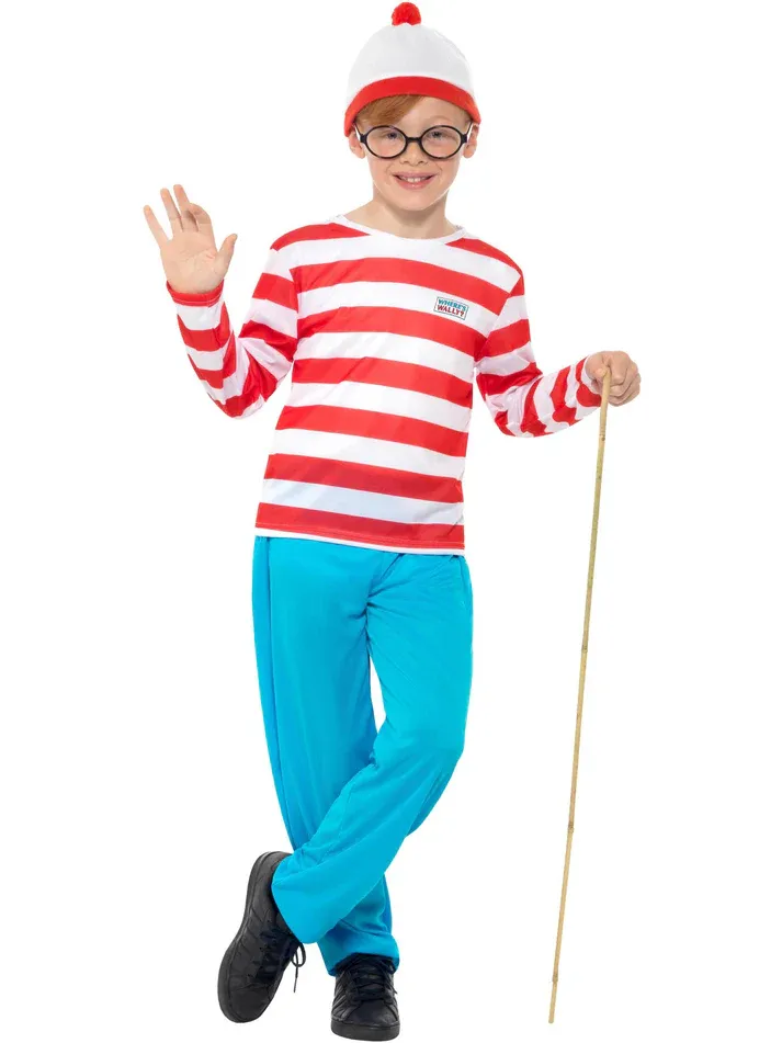 Where&#39;s Wally  Costume, Red &amp; White with Top Trousers, Glasses  Hat