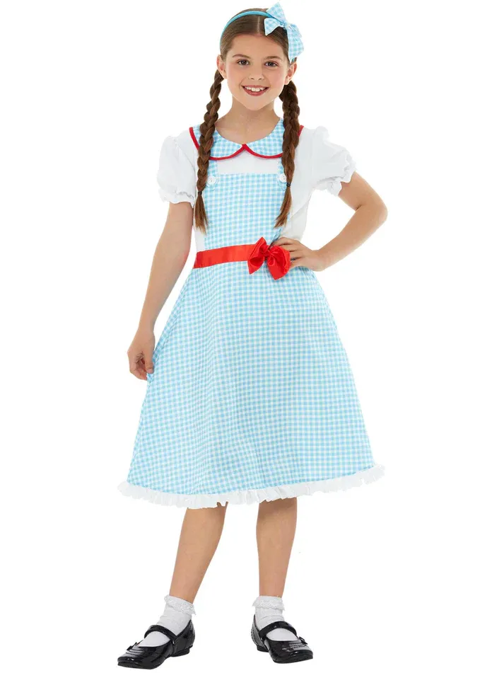 Country Girl Costume, Blue &amp; White with Dress &amp; Headband - Large ONLY