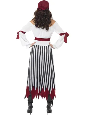 Pirate Lady Costume, Black &amp; White Dress with Arm Ties, Belt and Headpiece