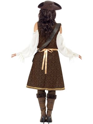 Pirate High seas Wench Costume, Brown with Dress, Trousers and Baldric