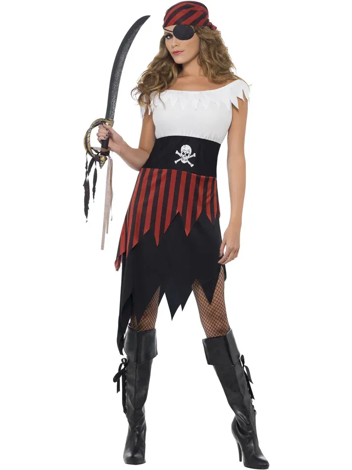 Pirate Wench Costume, Black with Dress &amp; Headpiece - Large