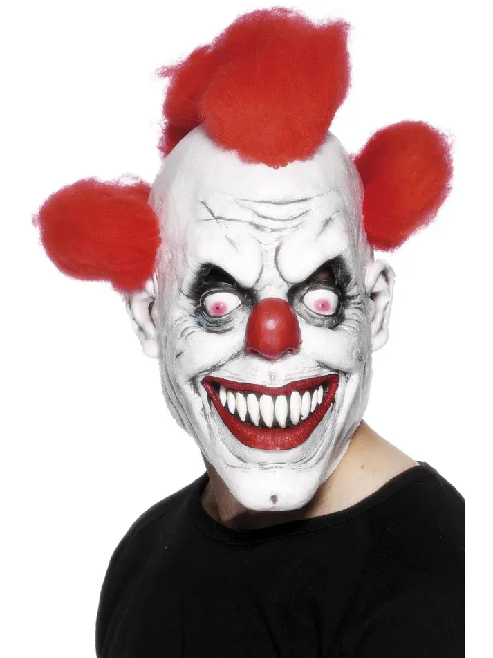 Clown 3/4 Latex Mask, Red &amp; White with Hair