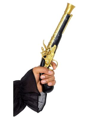 Realistic Pirate Blunderbuss Pistol, Black &amp; Gold, 30cm/12in