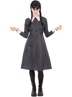 Gothic School Girl Costume Spotted Dress - EX small / Teen