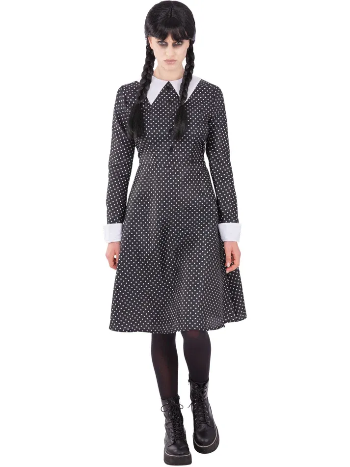 Adult Gothic School Girl Costume Spotted Dress