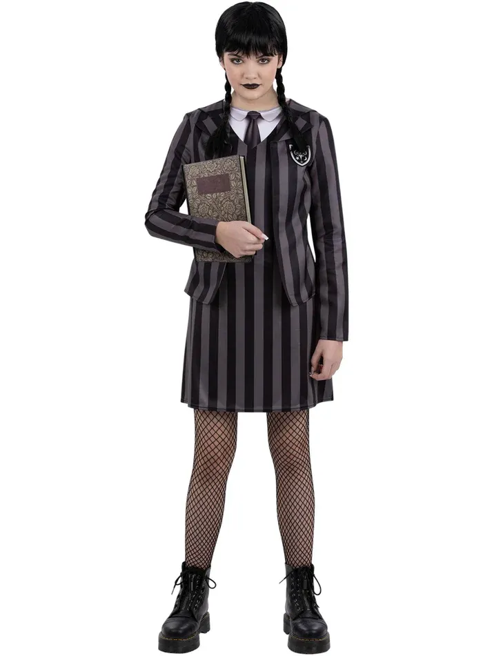 Gothic School Uniform Costume Dress with Mock Jacket, Shirt &amp; Tie - TEEN Size