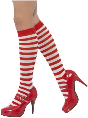 Striped Socks, Long, Red &amp; White