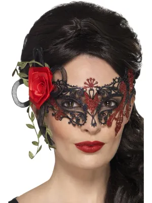 Day of the Dead Metal Filigree - Eyemask - Black with Roses