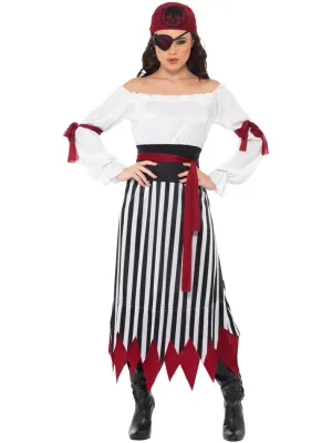 Pirate Lady Costume, Black &amp; White Dress with Arm Ties, Belt and Headpiece