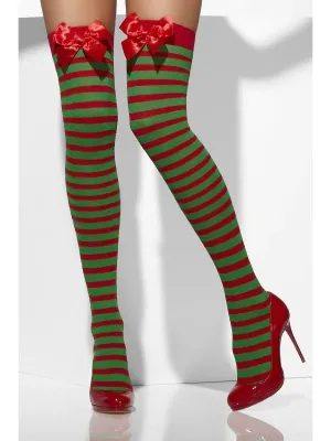 Red &amp; Green, Striped with Bows -Hold ups